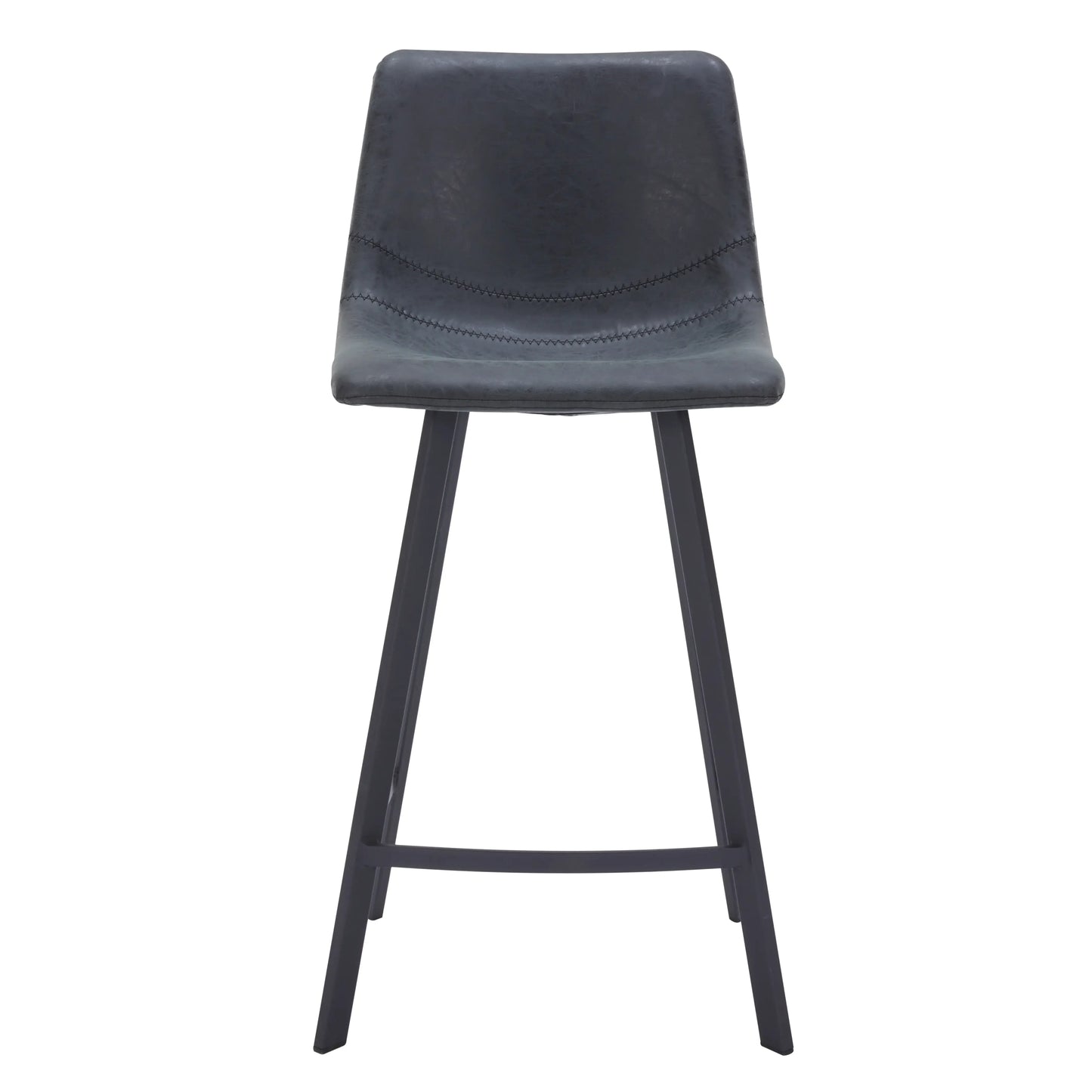 Elland Counter Stool in Leather Padded Seat in Black Stainless Steel Set of 2 - Elax Furniture
