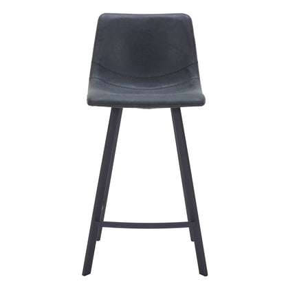 Elland Counter Stool in Leather Padded Seat in Black Stainless Steel Set of 2 - Elax Furniture