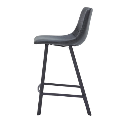 Elland Counter Stool in Leather Padded Seat in Black Stainless Steel Set of 2 - Elax Furniture