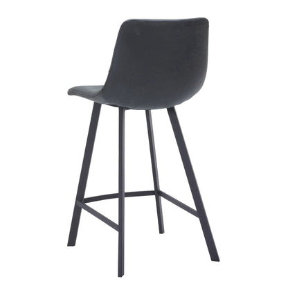 Elland Counter Stool in Leather Padded Seat in Black Stainless Steel Set of 2 - Elax Furniture