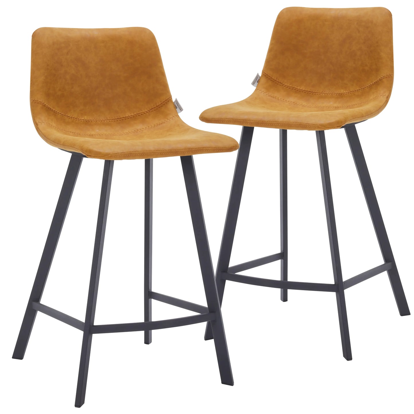 Elland Counter Stool in Leather Padded Seat in Black Stainless Steel Set of 2 - Elax Furniture