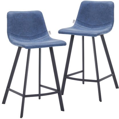 Elland Counter Stool in Leather Padded Seat in Black Stainless Steel Set of 2 - Elax Furniture