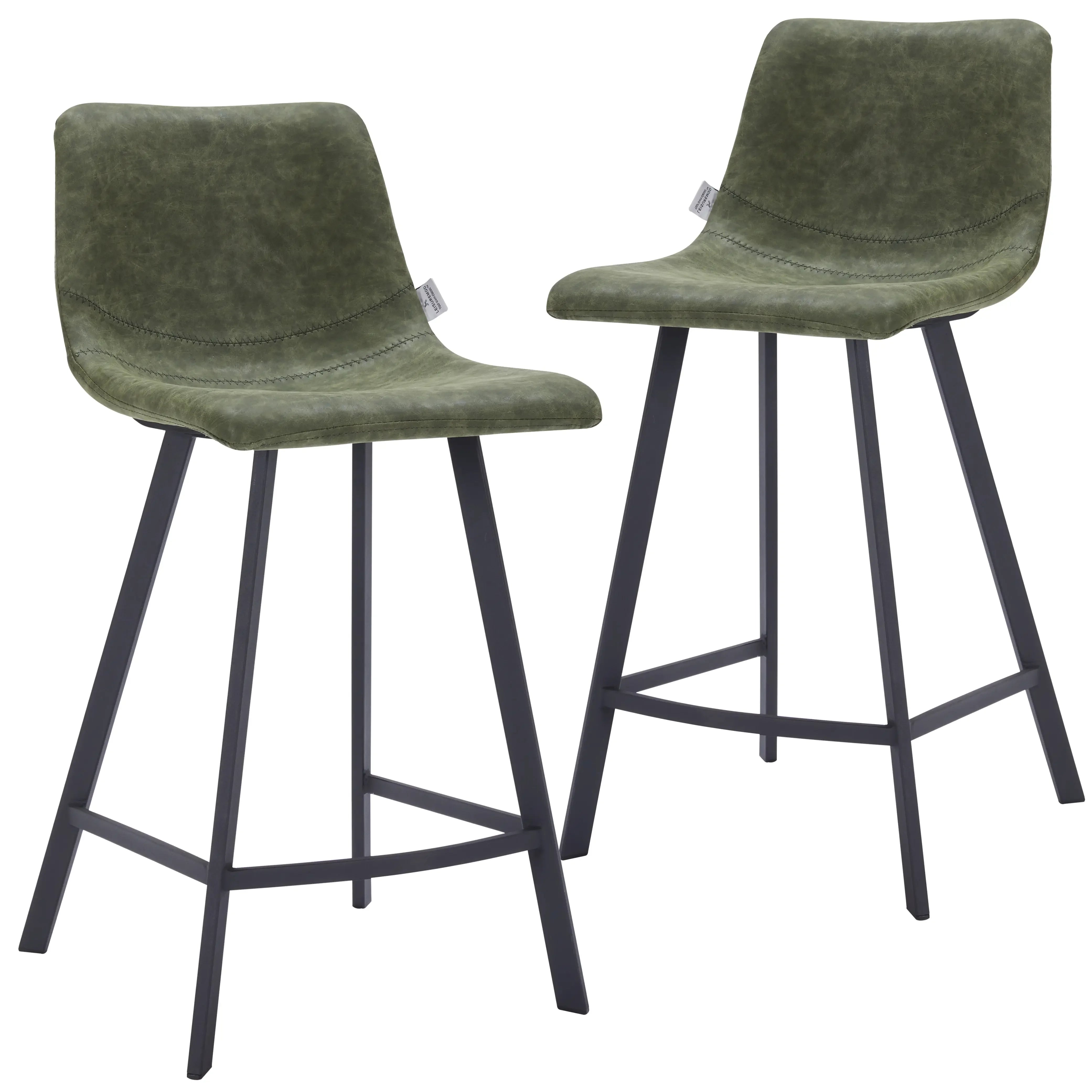 Elland Counter Stool in Leather Padded Seat in Black Stainless Steel Set of 2 - Elax Furniture