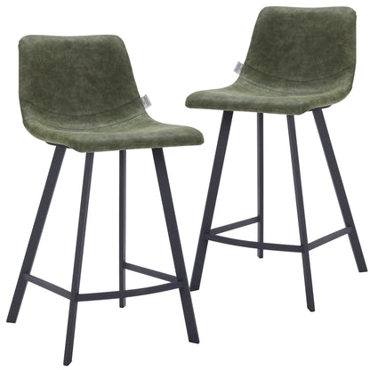 Elland Counter Stool in Leather Padded Seat in Black Stainless Steel Set of 2 - Elax Furniture