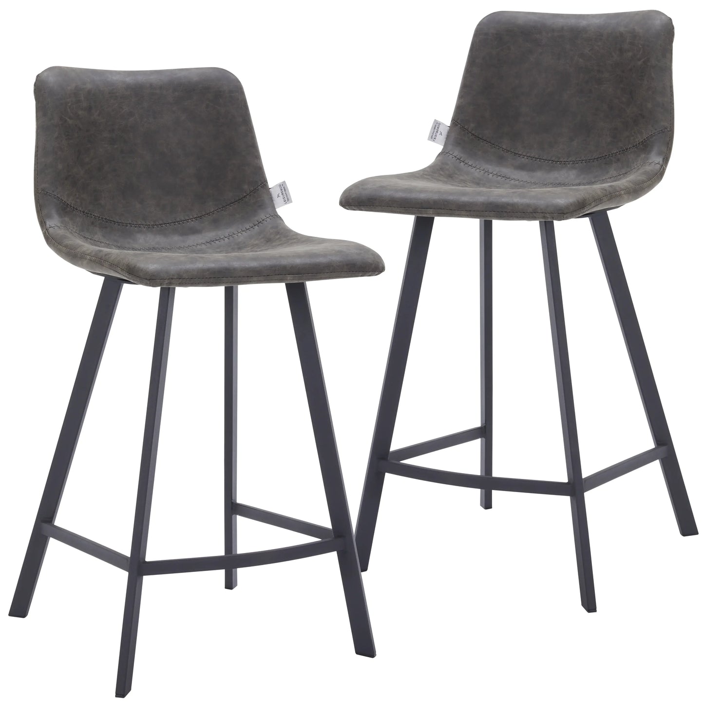 Elland Counter Stool in Leather Padded Seat in Black Stainless Steel Set of 2 - Elax Furniture