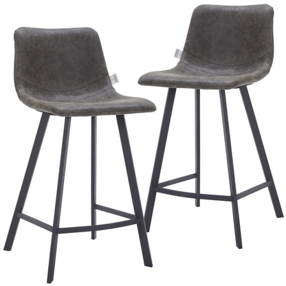 Elland Counter Stool in Leather Padded Seat in Black Stainless Steel Set of 2 - Elax Furniture