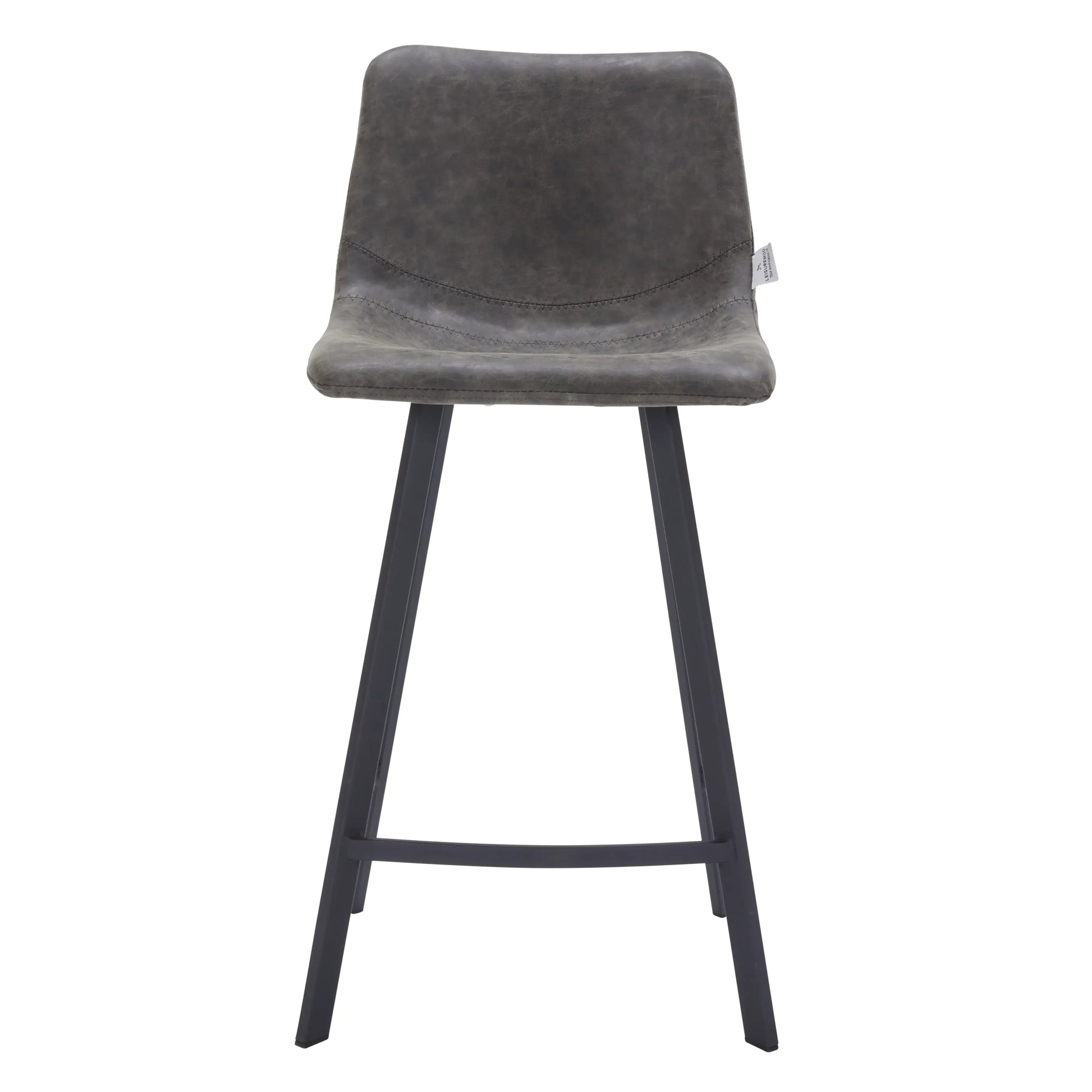 Elland Counter Stool in Leather Padded Seat in Black Stainless Steel Set of 2 - Elax Furniture
