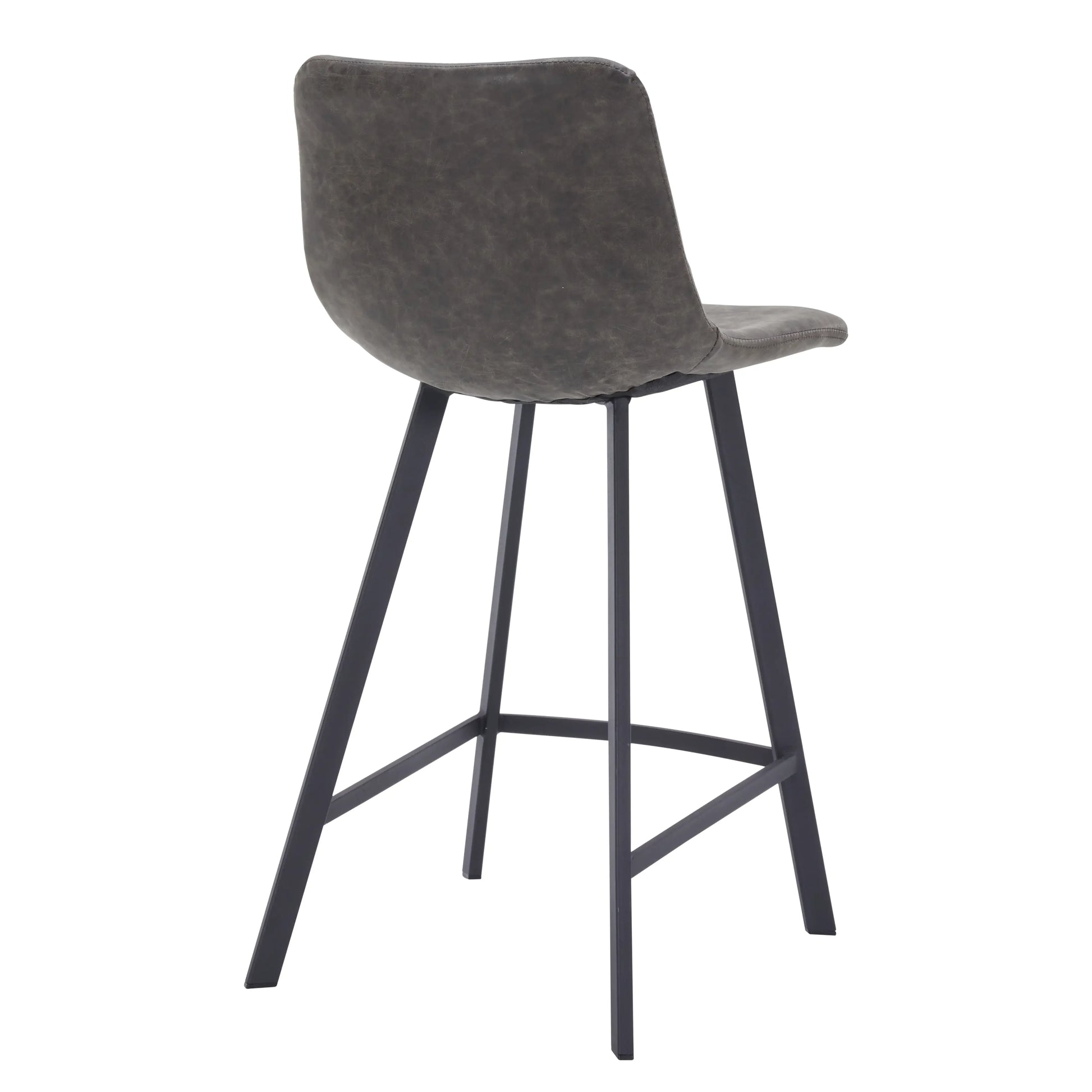 Elland Counter Stool in Leather Padded Seat in Black Stainless Steel Set of 2 - Elax Furniture