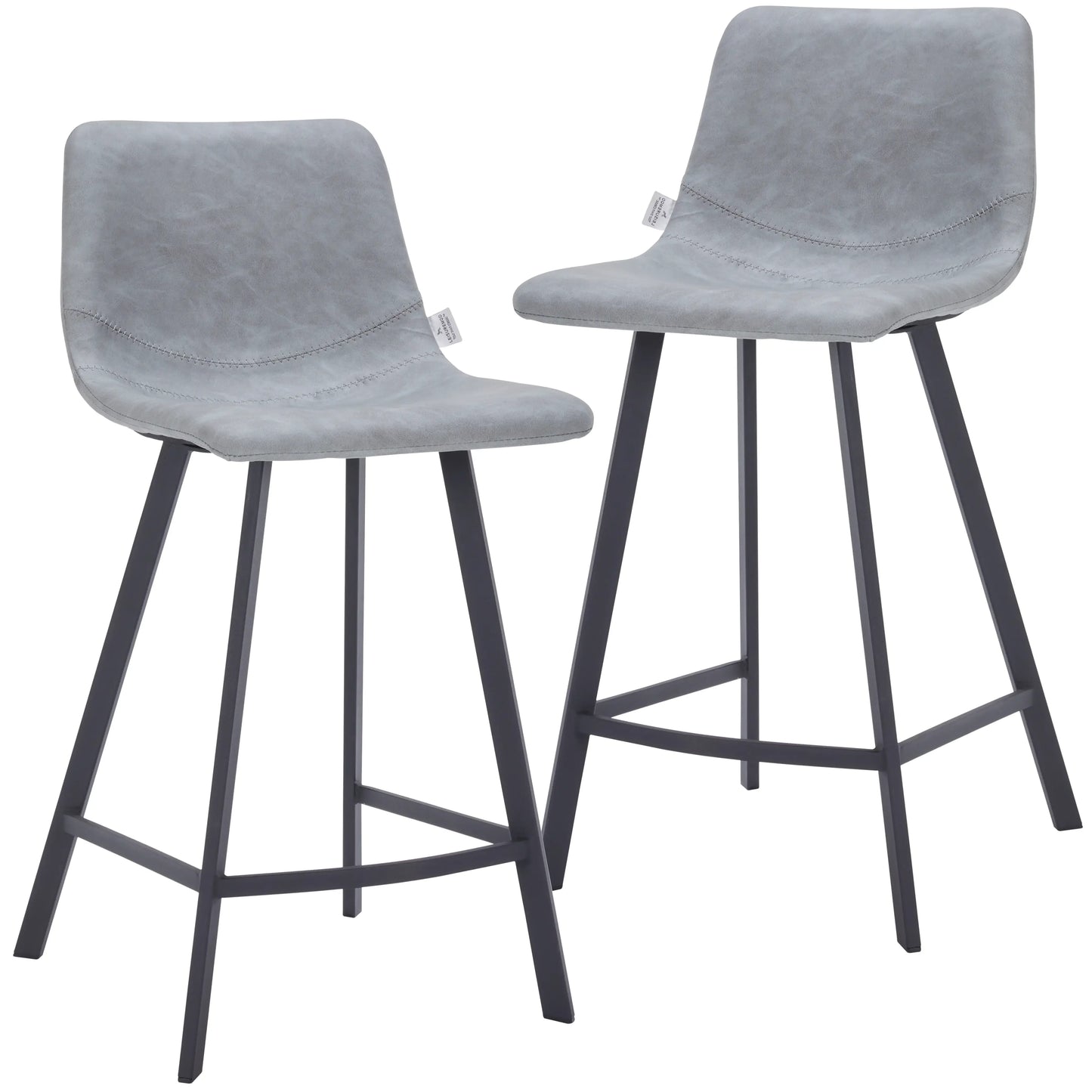 Elland Counter Stool in Leather Padded Seat in Black Stainless Steel Set of 2 - Elax Furniture