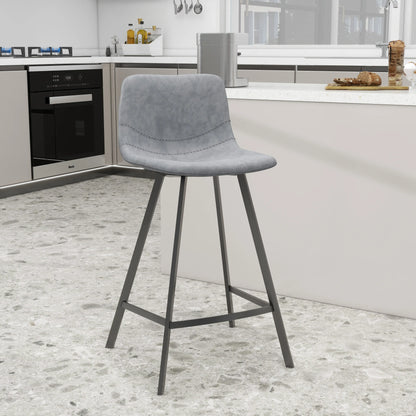 Elland Counter Stool in Leather Padded Seat in Black Stainless Steel Set of 2 - Elax Furniture