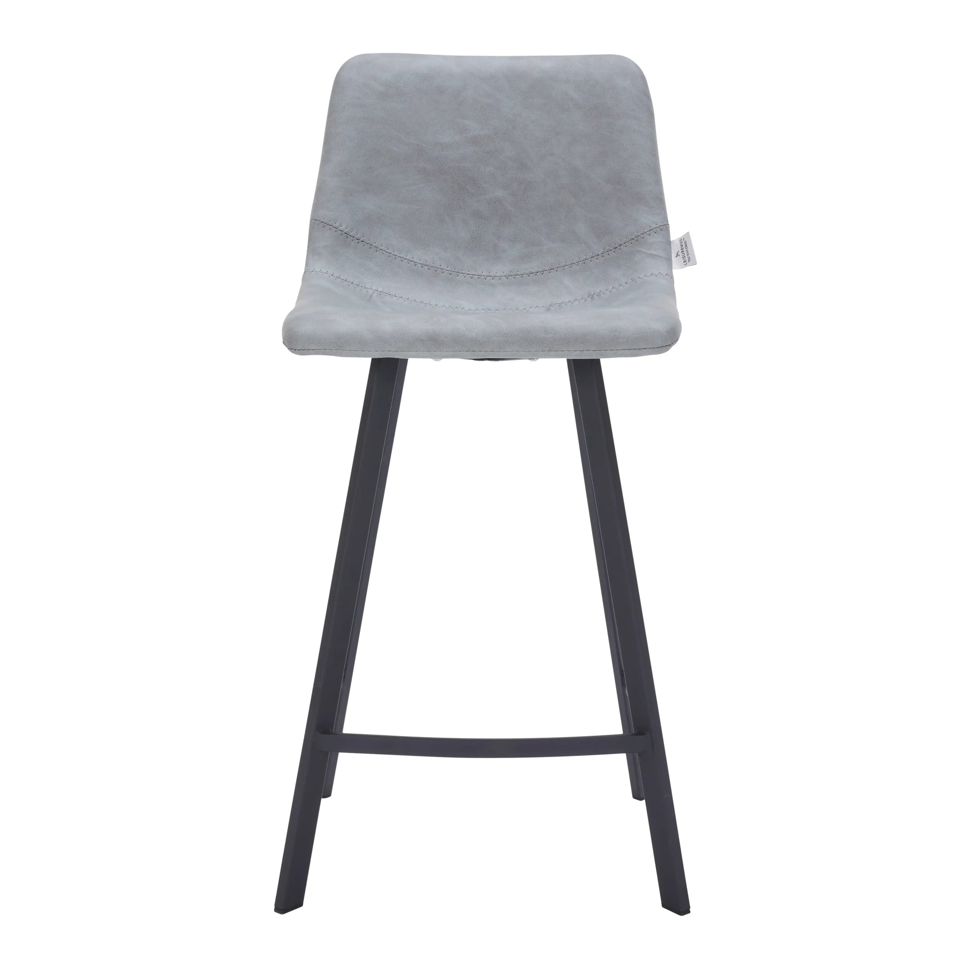 Elland Counter Stool in Leather Padded Seat in Black Stainless Steel Set of 2 - Elax Furniture