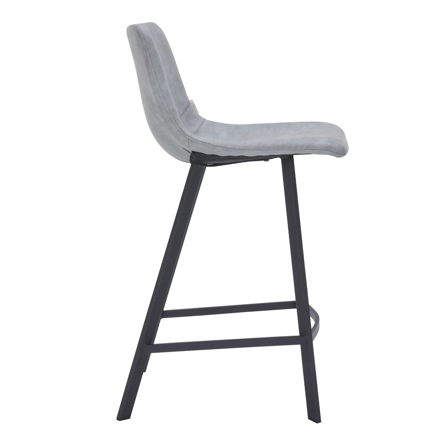 Elland Counter Stool in Leather Padded Seat in Black Stainless Steel Set of 2 - Elax Furniture