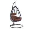 Single-Seater Wicker Hanging Egg Swing Chair with Green Cushion