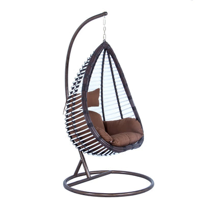 Single-Seater Wicker Hanging Egg Swing Chair with Green Cushion - Elax Furniture