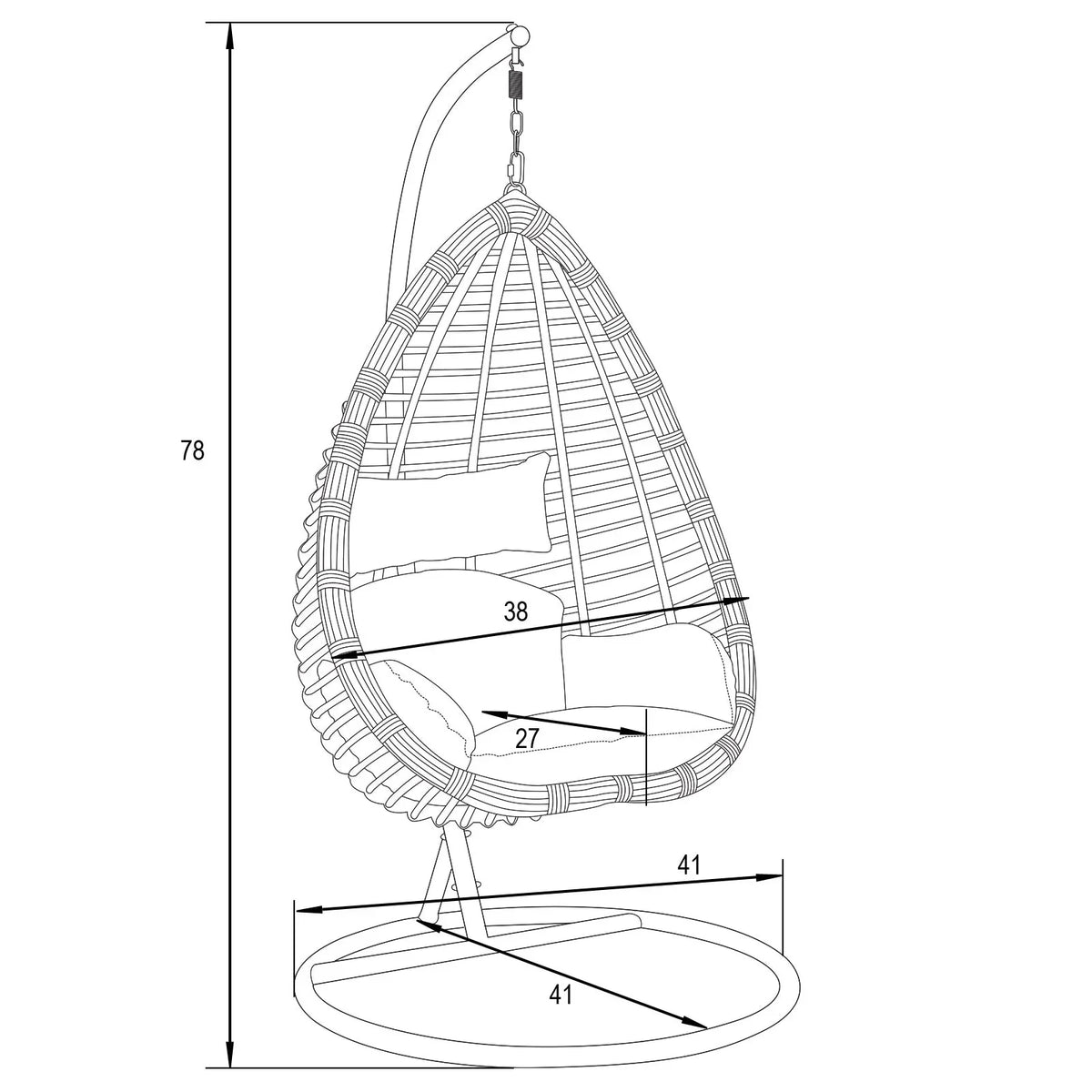 Single-Seater Wicker Hanging Egg Swing Chair with Green Cushion - Elax Furniture