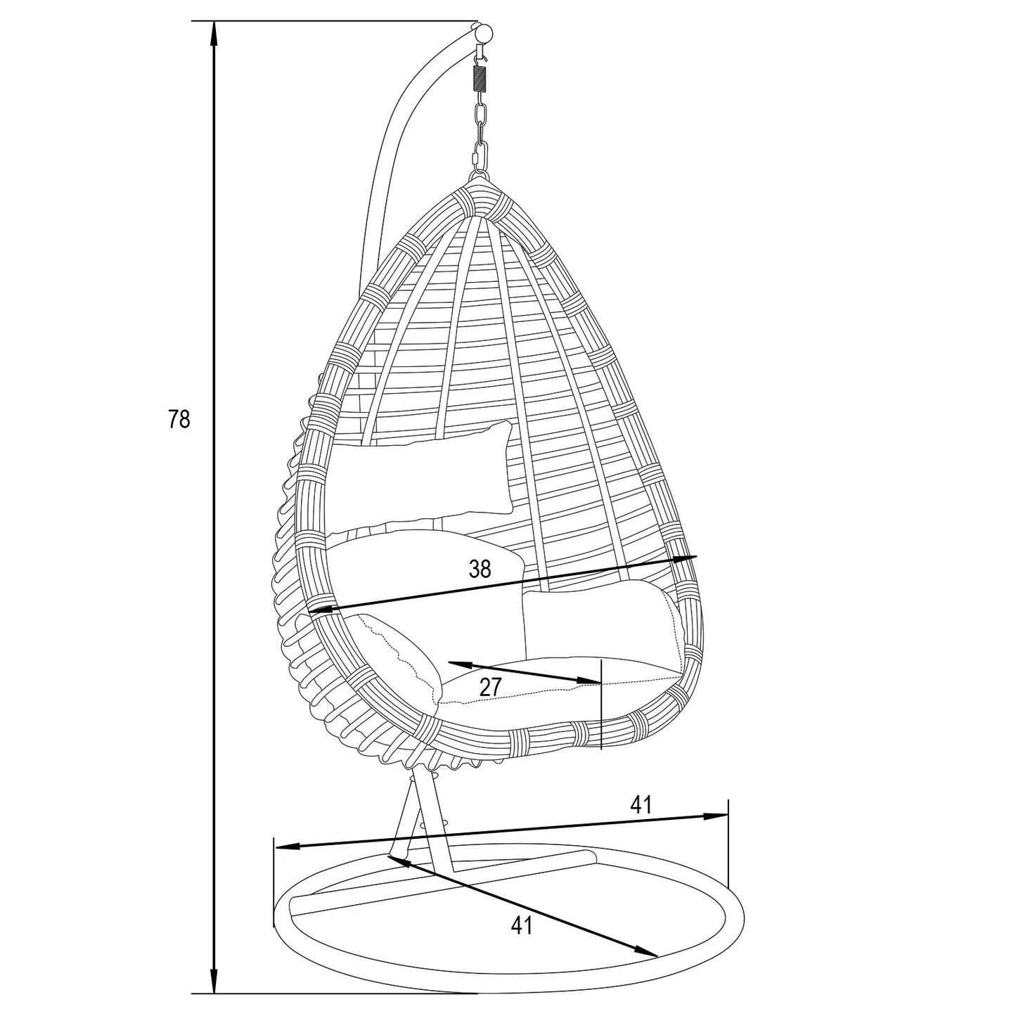 Single-Seater Wicker Hanging Egg Swing Chair with Green Cushion - Elax Furniture