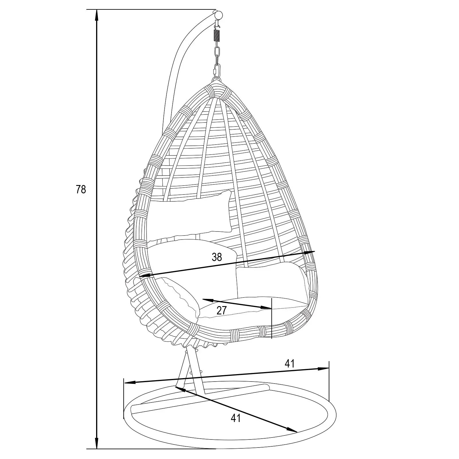 Single-Seater Wicker Hanging Egg Swing Chair with Green Cushion - Elax Furniture