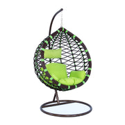 Single-Seater Wicker Hanging Egg Swing Chair with Green Cushion - Elax Furniture