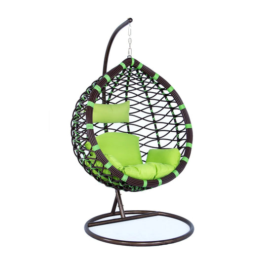 Single-Seater Wicker Hanging Egg Swing Chair with Green Cushion - Elax Furniture