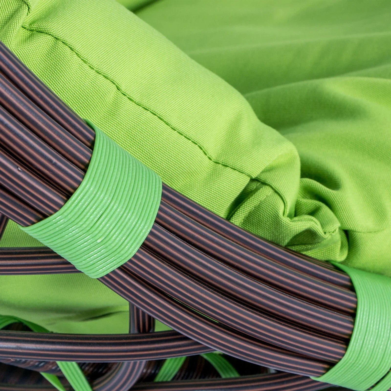 Single-Seater Wicker Hanging Egg Swing Chair with Green Cushion - Elax Furniture