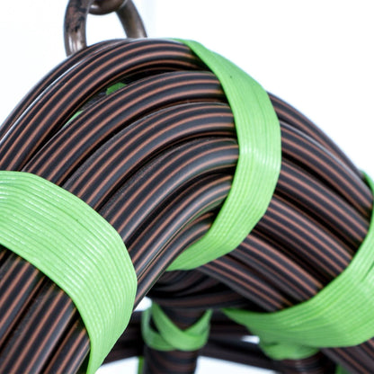 Single-Seater Wicker Hanging Egg Swing Chair with Green Cushion - Elax Furniture