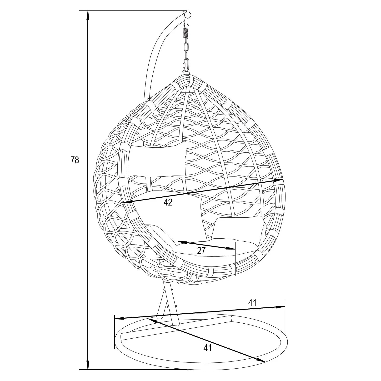 Single-Seater Wicker Hanging Egg Swing Chair with Green Cushion - Elax Furniture