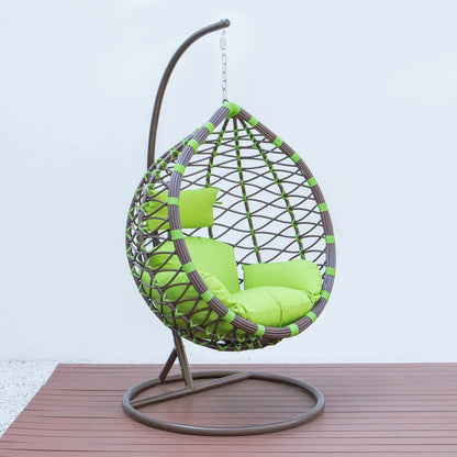 Single-Seater Wicker Hanging Egg Swing Chair with Green Cushion - Elax Furniture