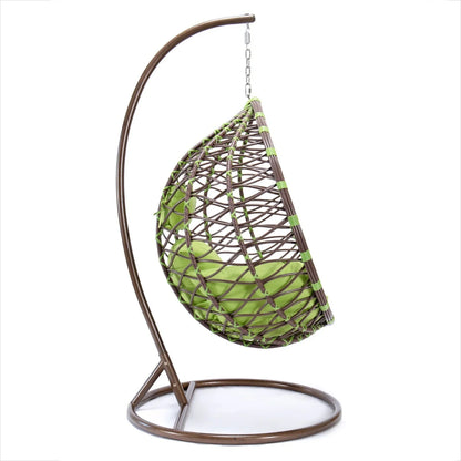 Single-Seater Wicker Hanging Egg Swing Chair with Green Cushion - Elax Furniture