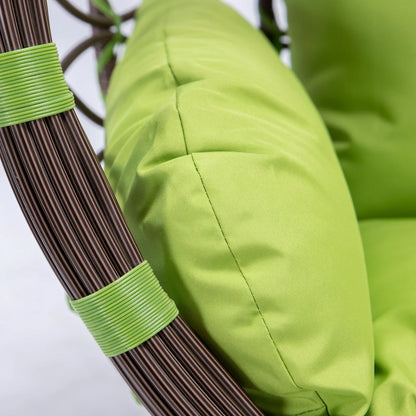 Single-Seater Wicker Hanging Egg Swing Chair with Green Cushion - Elax Furniture