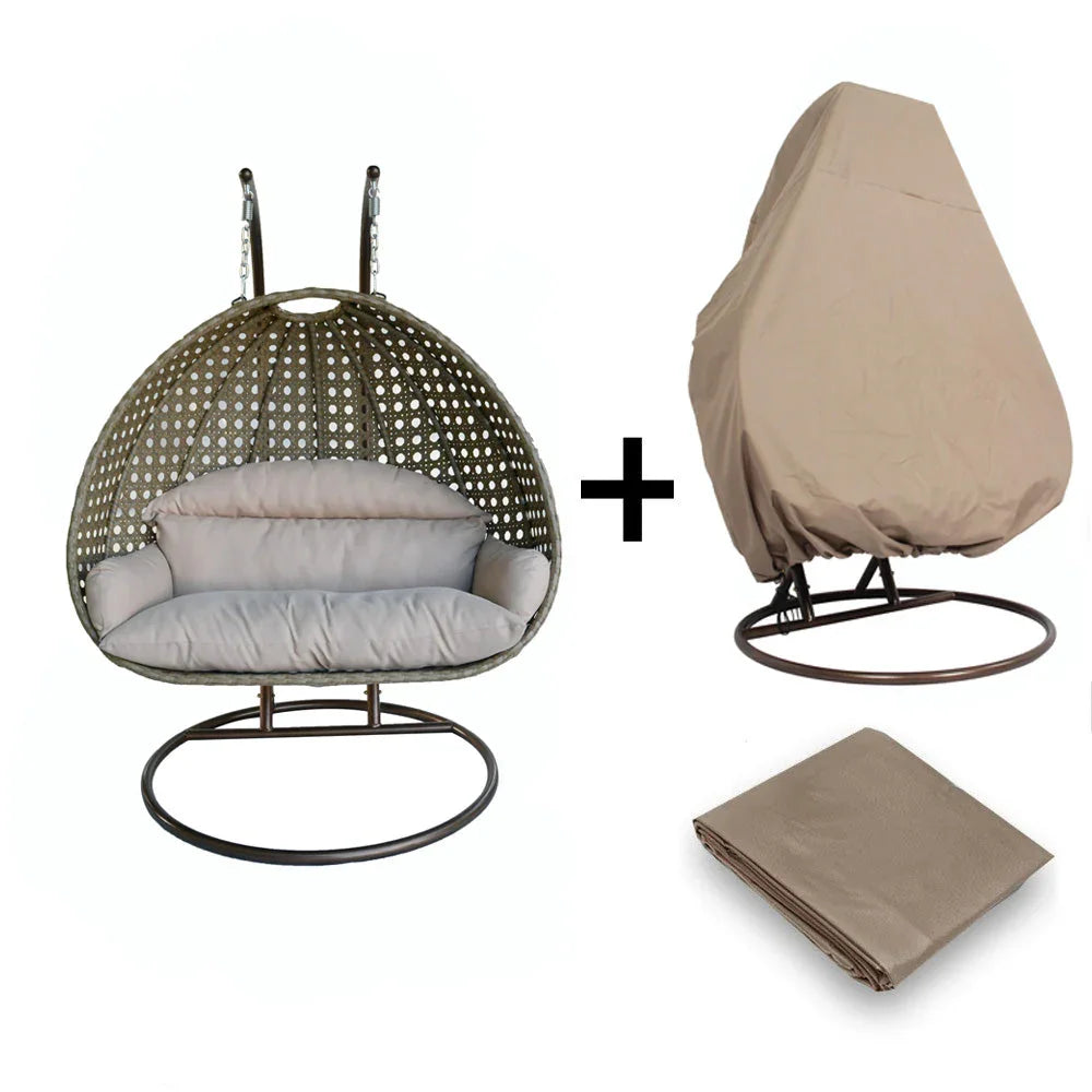 Wicker Hanging 2 person Egg Swing Chair With Outdoor Cover - Elax Furniture