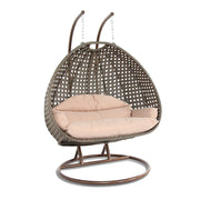 Modern Beige Wicker Hanging Double Seater Egg Swing Chair - Elax Furniture