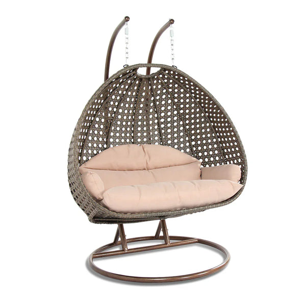 Modern Beige Wicker Hanging Double Seater Egg Swing Chair - Elax Furniture