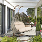 Modern Beige Wicker Hanging Double Seater Egg Swing Chair - Elax Furniture
