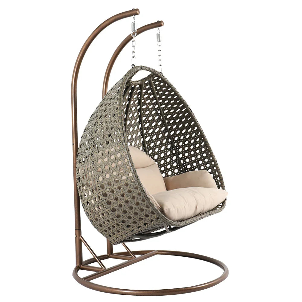 Modern Beige Wicker Hanging Double Seater Egg Swing Chair - Elax Furniture