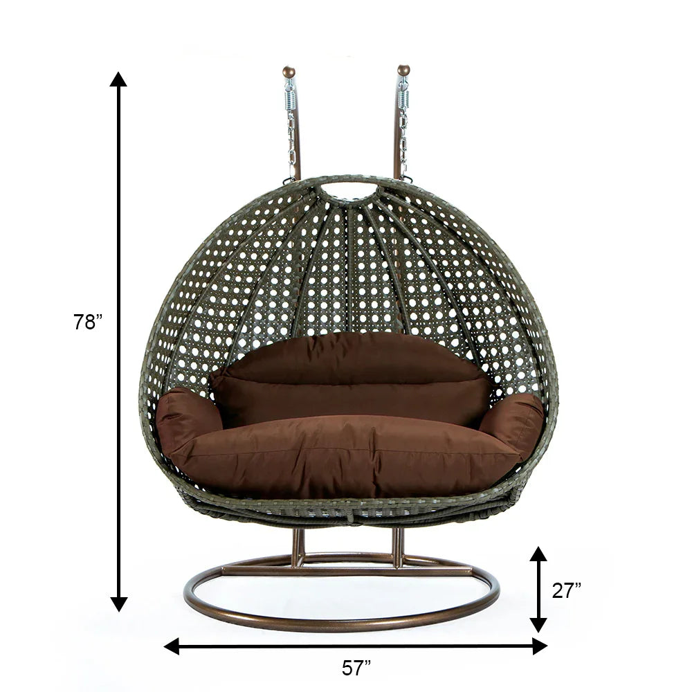 Modern Beige Wicker Hanging Double Seater Egg Swing Chair - Elax Furniture