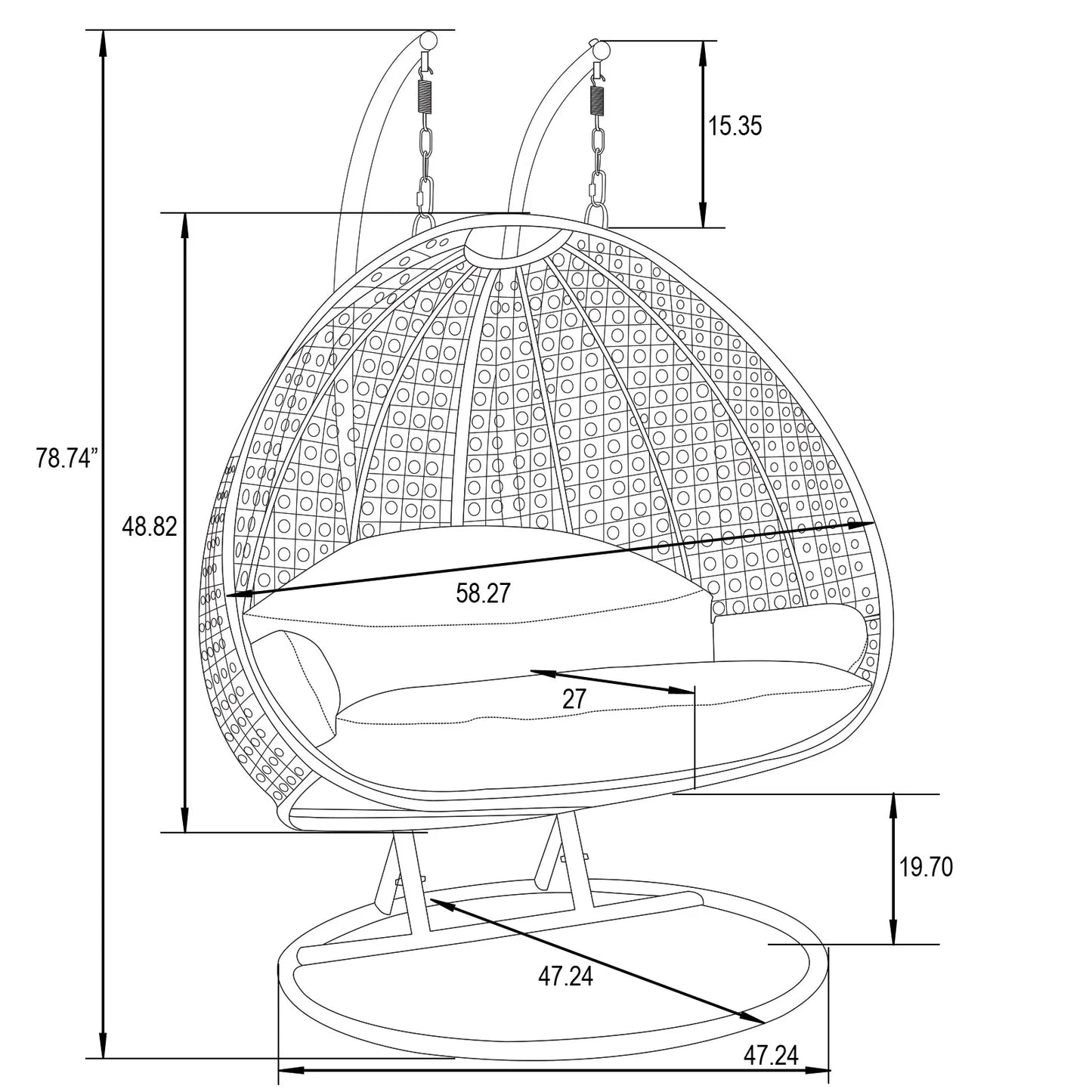 Wicker Hanging 2 person Egg Swing Chair With Outdoor Cover - Elax Furniture