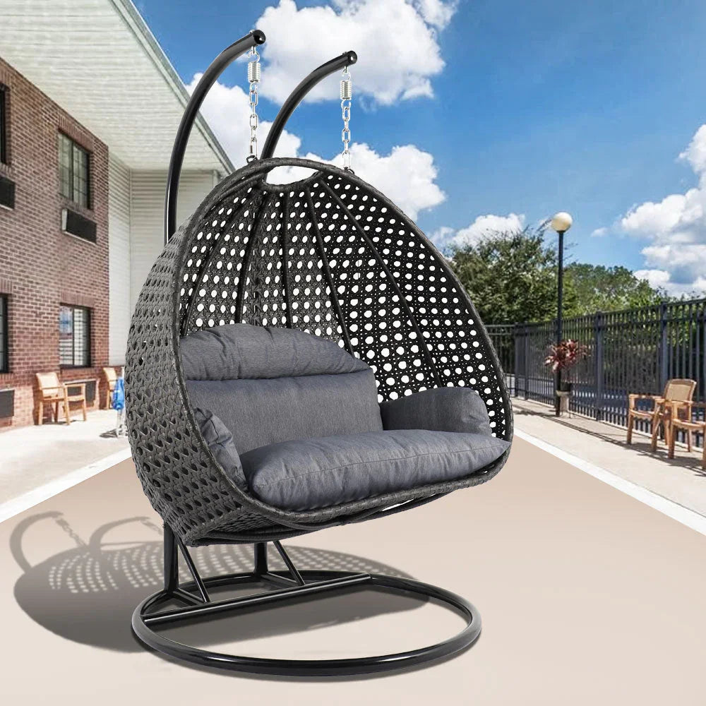Modern Charcoal Wicker Hanging Double Seater Egg Swing Chair - Elax Furniture