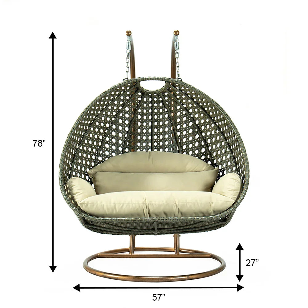 Modern Beige Wicker Hanging Double Seater Egg Swing Chair - Elax Furniture