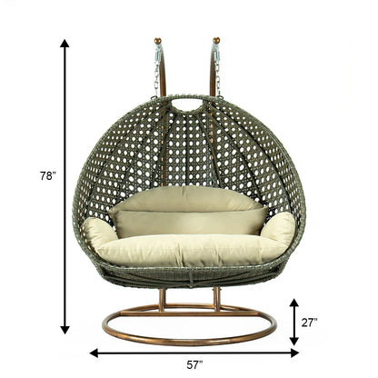 Modern Beige Wicker Hanging Double Seater Egg Swing Chair - Elax Furniture