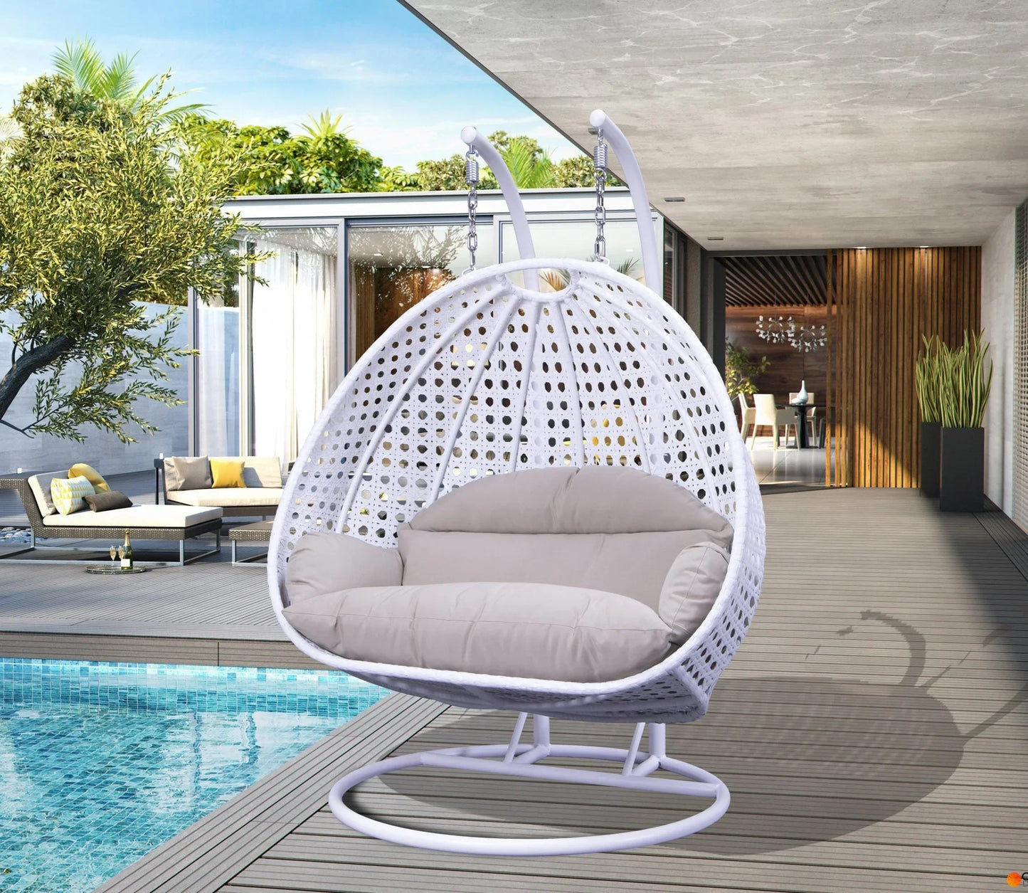 Wicker Hanging 2 person Egg Swing Chair With Outdoor Cover - Elax Furniture