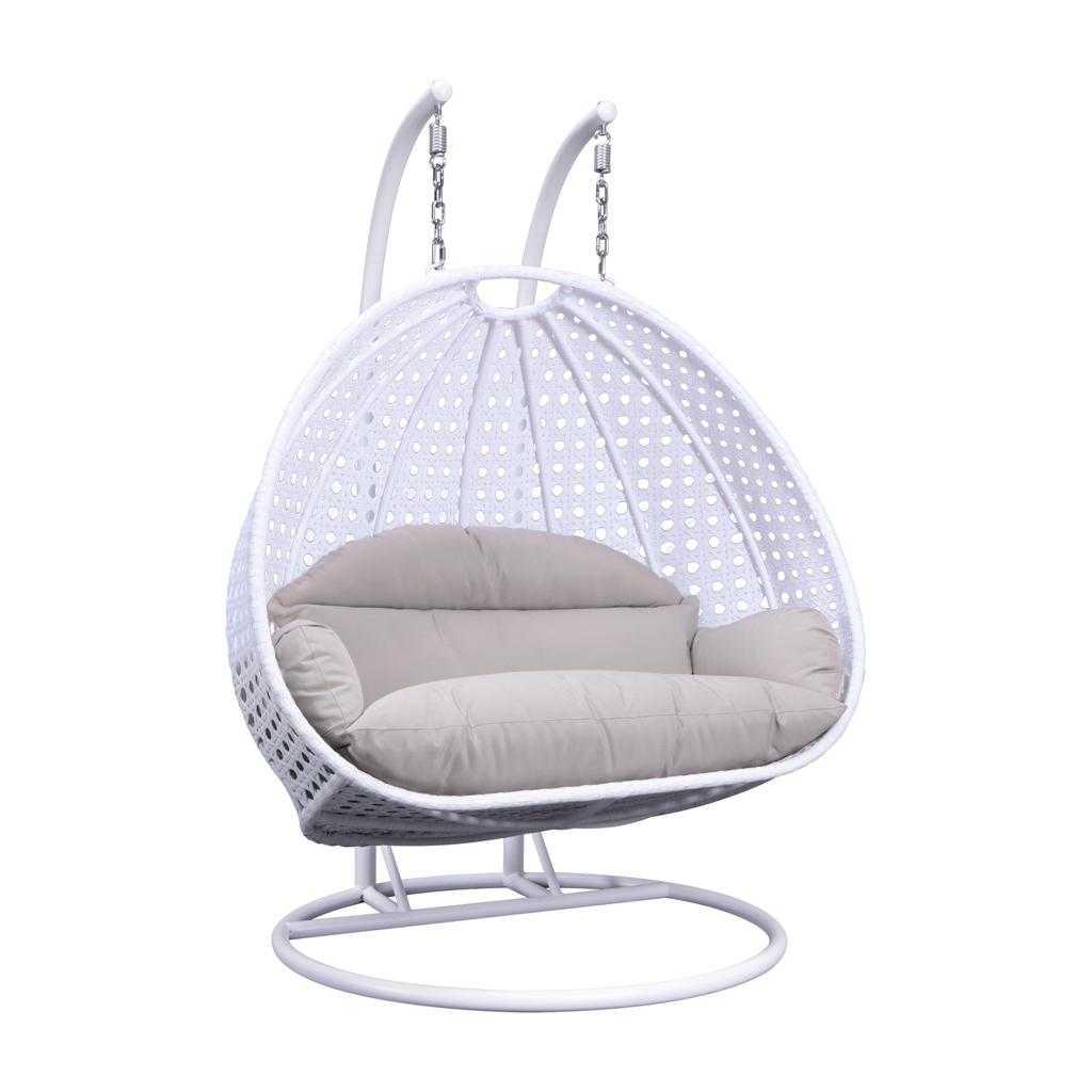 Modern White Wicker Hanging Double Seater Egg Swing Chair - Elax Furniture