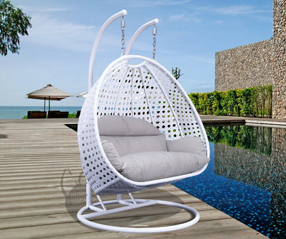 Modern White Wicker Hanging Double Seater Egg Swing Chair - Elax Furniture