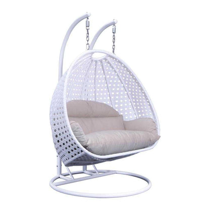 Modern White Wicker Hanging Double Seater Egg Swing Chair - Elax Furniture
