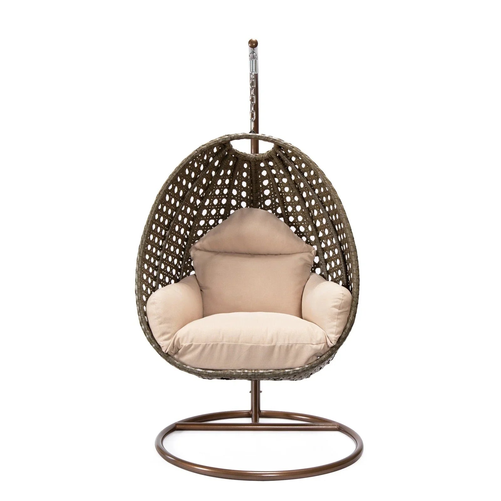 Beige Wicker Hanging Single Egg Swing Chair With Cushions - Elax Furniture