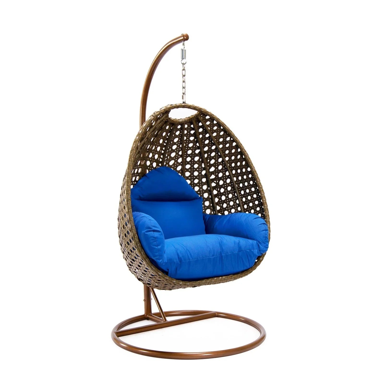 Beige Wicker Hanging Single Egg Swing Chair With Cushions - Elax Furniture