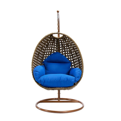 Beige Wicker Hanging Single Egg Swing Chair With Cushions - Elax Furniture