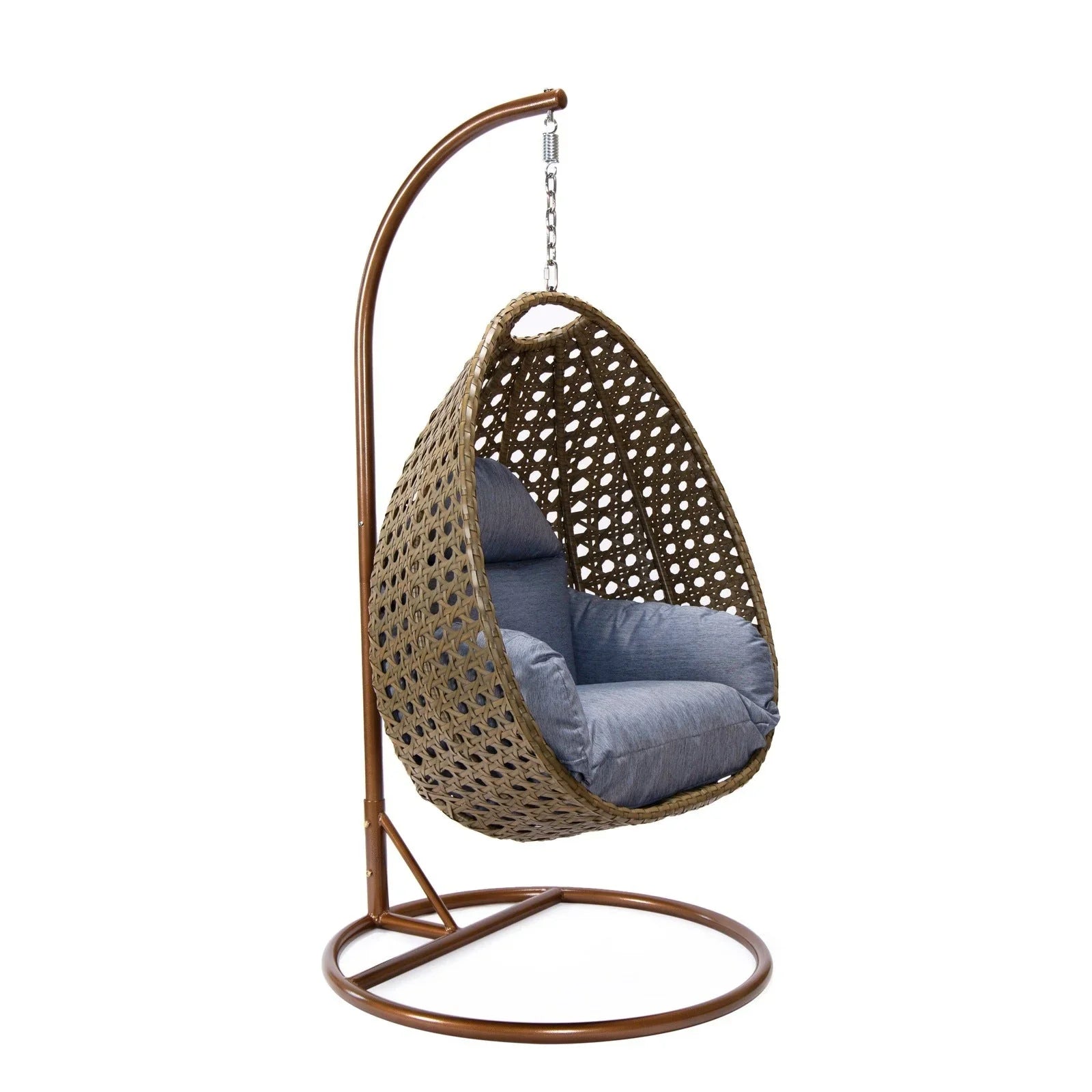 Beige Wicker Hanging Single Egg Swing Chair With Cushions - Elax Furniture