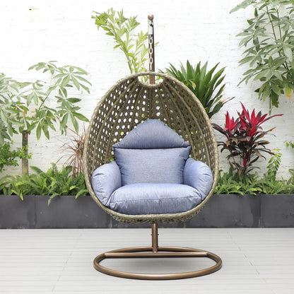 Beige Wicker Hanging Single Egg Swing Chair With Cushions - Elax Furniture
