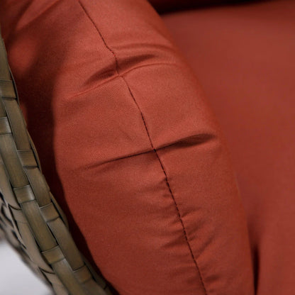 Beige Wicker Hanging Single Egg Swing Chair With Cushions - Elax Furniture