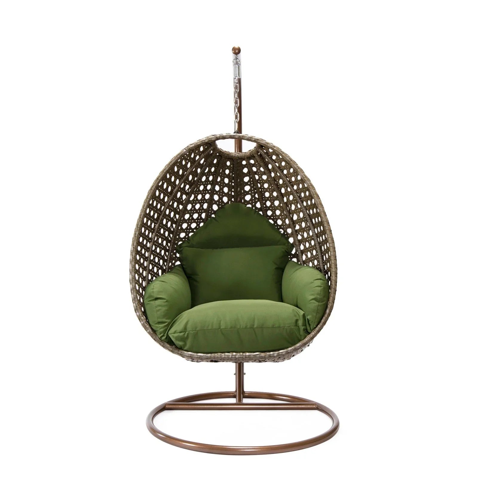 Beige Wicker Hanging Single Egg Swing Chair With Cushions - Elax Furniture